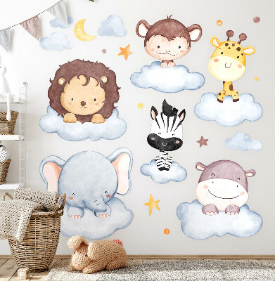 Autocolant pentru perete 80x109 Animale drăguțe în nori pastel