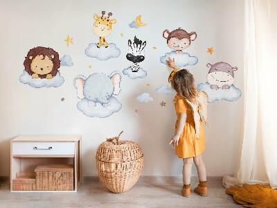Autocolant pentru perete 80x109 Animale drăguțe în nori pastel