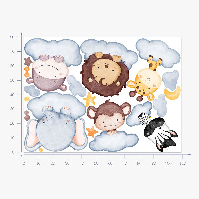Autocolant pentru perete 80x109 Animale drăguțe în nori pastel