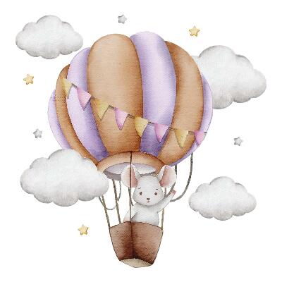 Autocolant de perete 80x94 Călătoria cu balonul unui șoarece în nori pastel