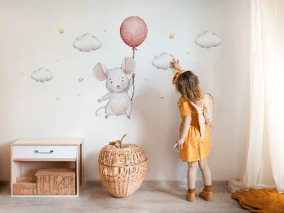 Autocolant pentru perete 80x142 Șoarece cu un balon în nori, pasteluri acuarele