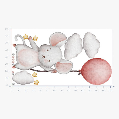 Autocolant pentru perete 80x142 Șoarece cu un balon în nori, pasteluri acuarele