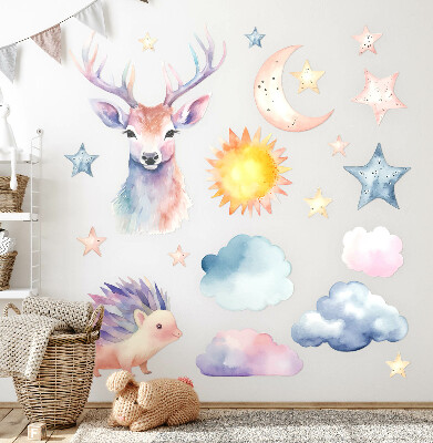 Autocolant perete 80x88 Acuarelă pastel animale și cer