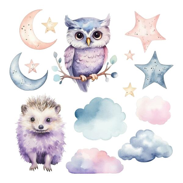 Autocolant de perete 80x106 Animale în magia pastelată a cerului nopții
