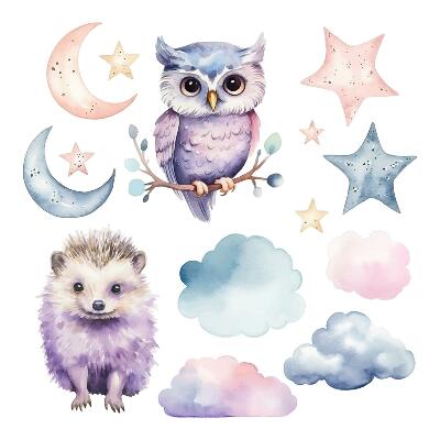 Autocolant de perete 80x106 Animale în magia pastelată a cerului nopții