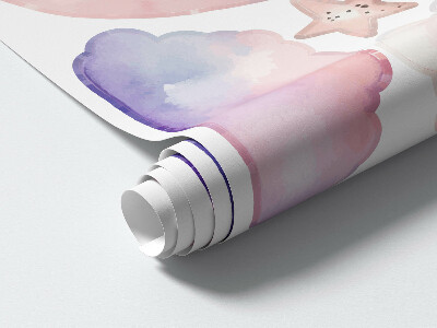 Autocolant de perete 80x106 Iepuri pe cer pastel cu balon noaptea