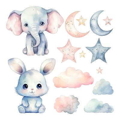 Autocolant pentru perete 80x138 Animale drăguțe pe cerul nopții pastelate