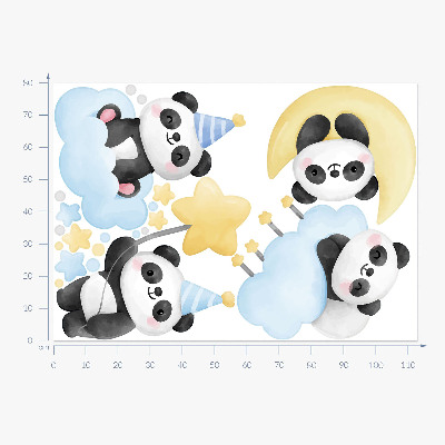 Autocolant de perete 80x113 Panda drăguț pe un cer pastel în acuarelă
