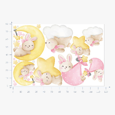Autocolant pentru perete 80x118 Iepurași în cerul de noapte acuarelă pastel