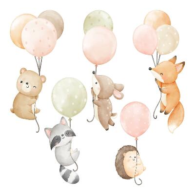 Autocolant pentru perete 80x124 Animale adorabile care plutesc în baloane de acuarelă
