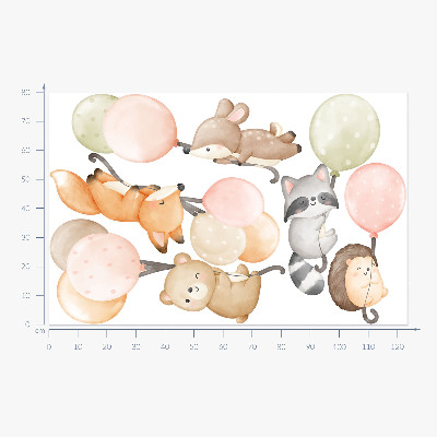 Autocolant pentru perete 80x124 Animale adorabile care plutesc în baloane de acuarelă