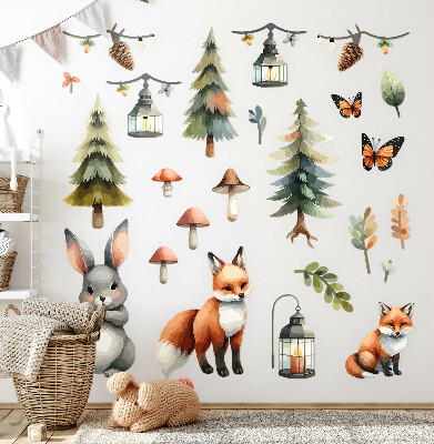 Autocolant perete 80x86 Animale și plante în acuarelă boho pastel