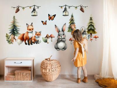 Autocolant perete 80x86 Animale și plante în acuarelă boho pastel