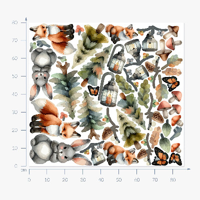 Autocolant perete 80x86 Animale și plante în acuarelă boho pastel