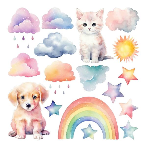 Autocolant pentru perete 80x109 Animale drăguțe pe cer pastel