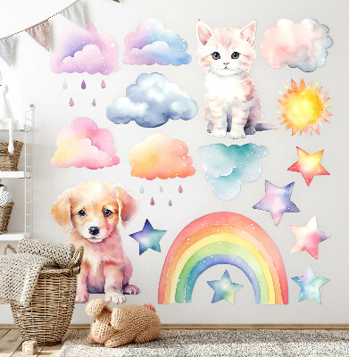 Autocolant pentru perete 80x109 Animale drăguțe pe cer pastel