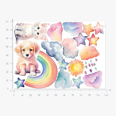 Autocolant pentru perete 80x109 Animale drăguțe pe cer pastel