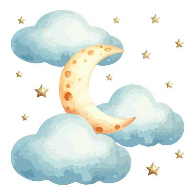 Autocolant de perete 80x99 Luna și norii în acuarelă pastelată