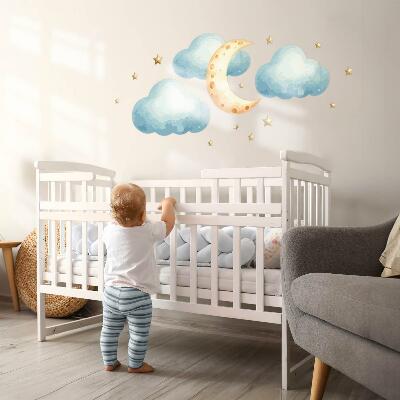 Autocolant de perete 80x99 Luna și norii în acuarelă pastelată