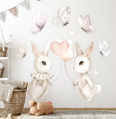 Autocolant perete 80x101 Iepurași cu baloane în stil boho pastel