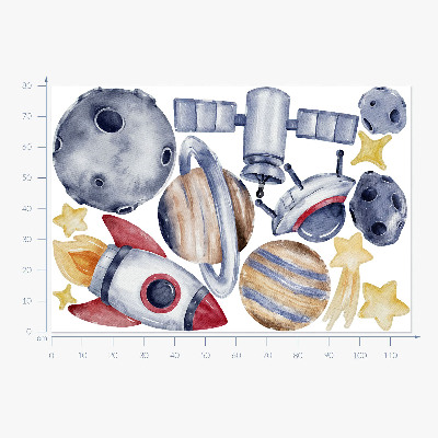 Autocolant pentru perete 80x117 Spațiu pastel cu planete și rachetă