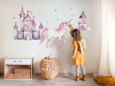 Autocolant perete 80x131 Acuarelă pastel cu un unicorn și un castel
