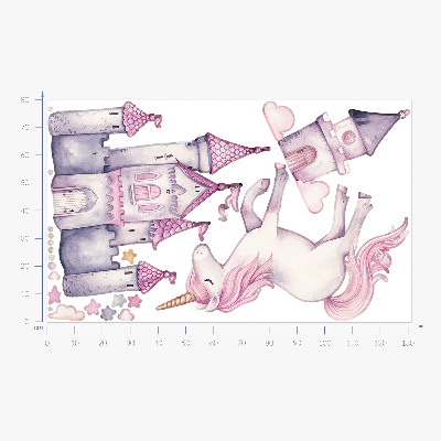 Autocolant perete 80x131 Acuarelă pastel cu un unicorn și un castel