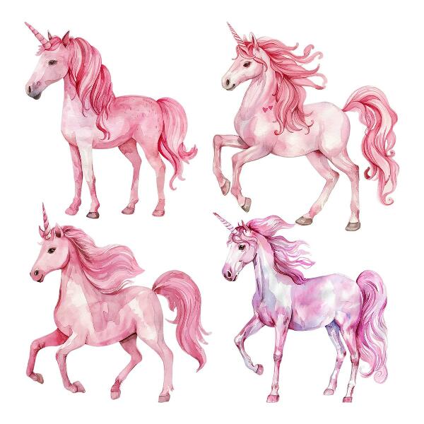 Autocolant pentru perete 80x116 Cai pastel și unicorni în acuarelă