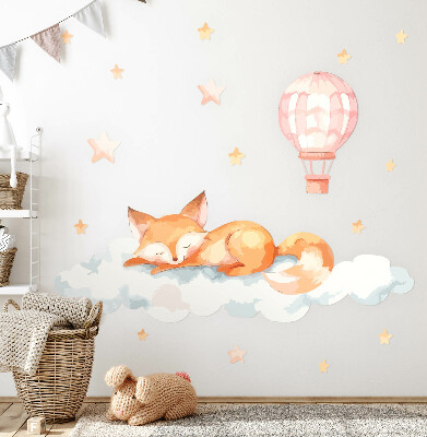 Autocolant perete 80x125 Vulpe pastel într-un nor cu stele și un balon
