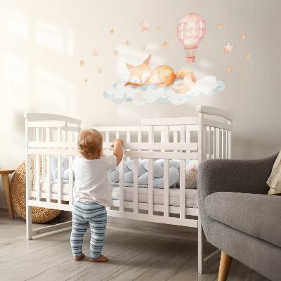 Autocolant perete 80x125 Vulpe pastel într-un nor cu stele și un balon