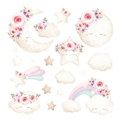 Autocolant de perete 80x111 Cer floral în stil boho acuarelă