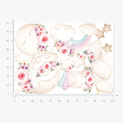 Autocolant de perete 80x111 Cer floral în stil boho acuarelă