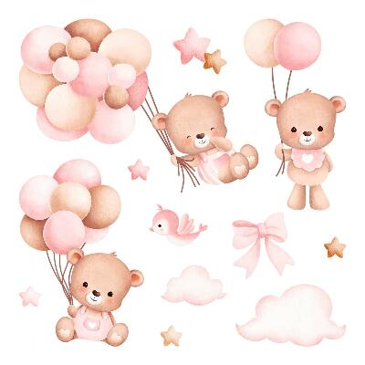 Autocolant perete 80x123 Ursuleți adorabili cu baloane în acuarelă pastelată