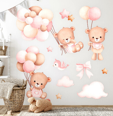 Autocolant perete 80x123 Ursuleți adorabili cu baloane în acuarelă pastelată