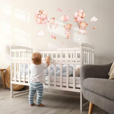 Autocolant perete 80x123 Ursuleți adorabili cu baloane în acuarelă pastelată