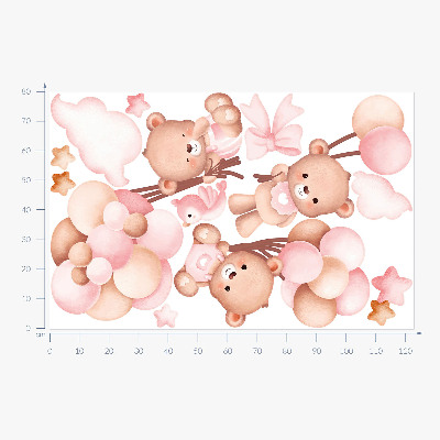 Autocolant perete 80x123 Ursuleți adorabili cu baloane în acuarelă pastelată