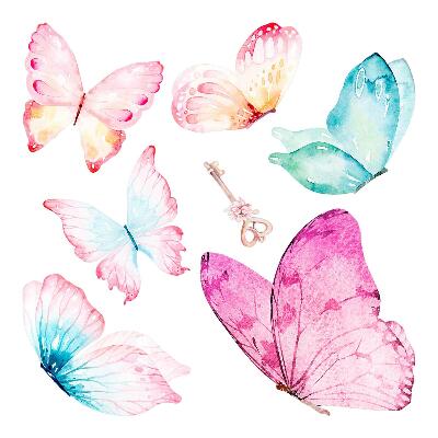 Autocolant perete 80x129 Cheie cu fluturi pastel în stil acuarelă