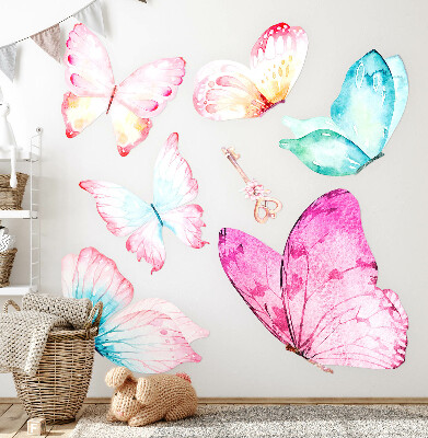 Autocolant perete 80x129 Cheie cu fluturi pastel în stil acuarelă