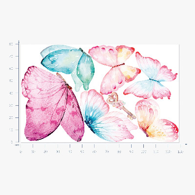 Autocolant perete 80x129 Cheie cu fluturi pastel în stil acuarelă