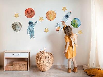 Autocolant de perete 80x143 Planete spațiale cu astronaut și rachetă acuarelă