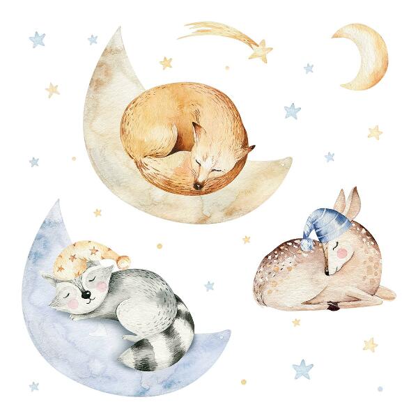 Autocolant pentru perete 80x115 Animale pastelate din pădure în spațiul de acuarelă