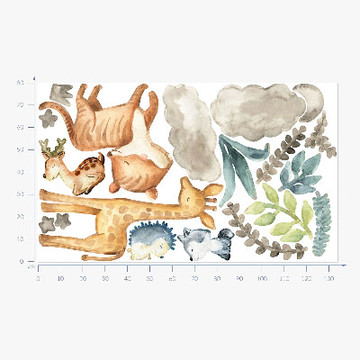 Autocolant de perete 80x134 Animale și plante într-un stil delicat de acuarelă pastel