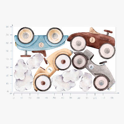 Autocolant perete 80x126 Mașini pastelate și nori subtili de acuarelă