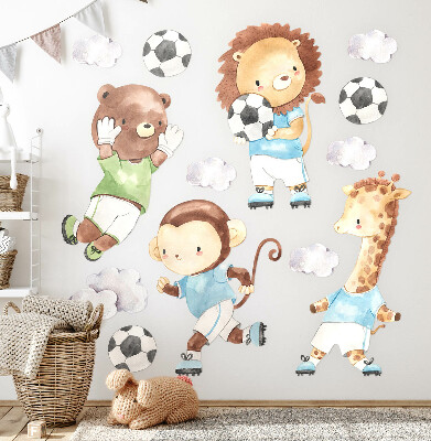 Autocolant pentru perete 80x116 Animale sportive cu minge în stil acuarelă