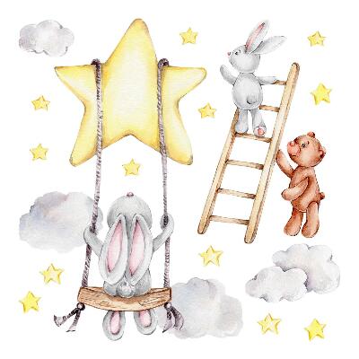 Autocolant pentru perete 80x123 Animale și nori în acuarelă pastel