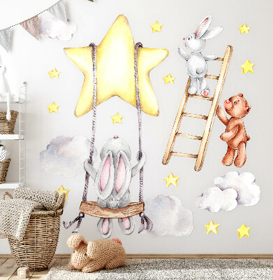 Autocolant pentru perete 80x123 Animale și nori în acuarelă pastel