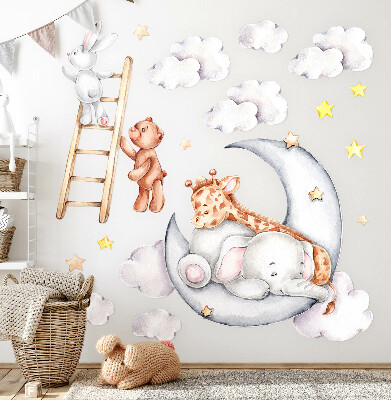 Autocolant de perete 80x109 Animale pastelate în nori și stele