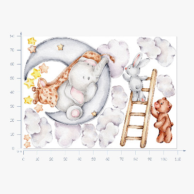 Autocolant de perete 80x109 Animale pastelate în nori și stele
