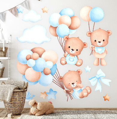 Autocolant de perete 80x139 Dulci ursuleti de plus cu baloane in nuante pastelate