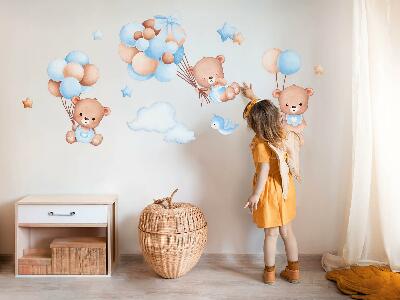 Autocolant de perete 80x139 Dulci ursuleti de plus cu baloane in nuante pastelate